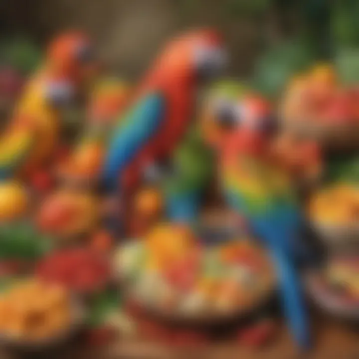 A colorful array of macaw-friendly foods