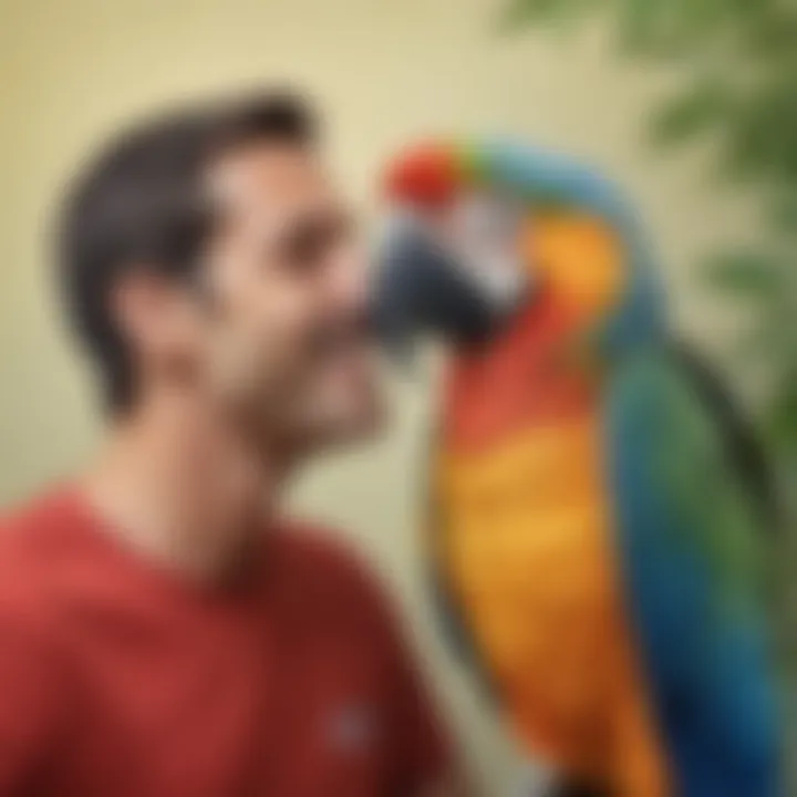 Macaw engaging in playful interaction with its owner