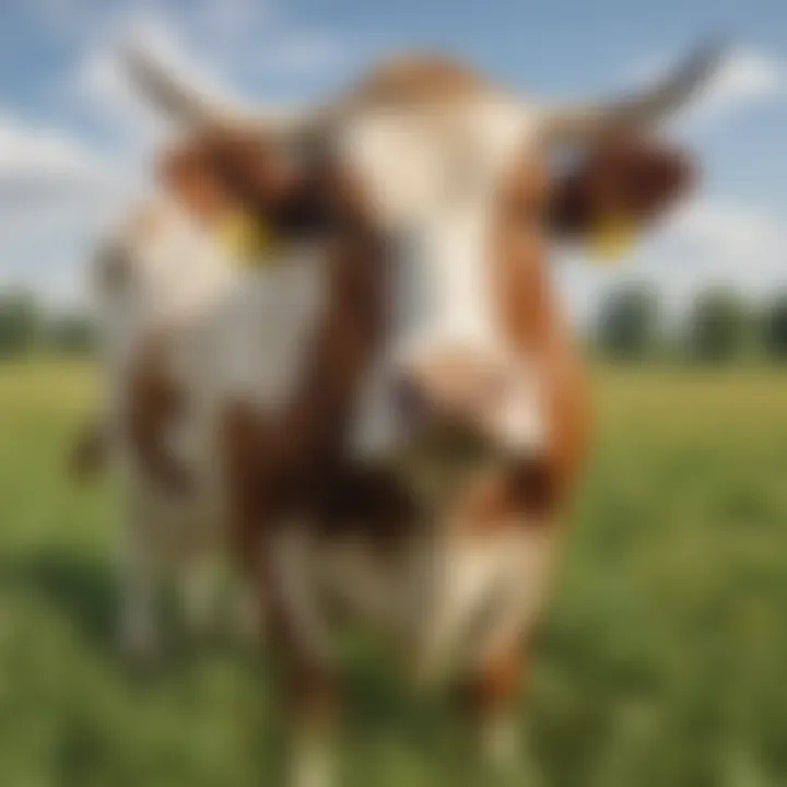 Close-up of a cow grazing in a field