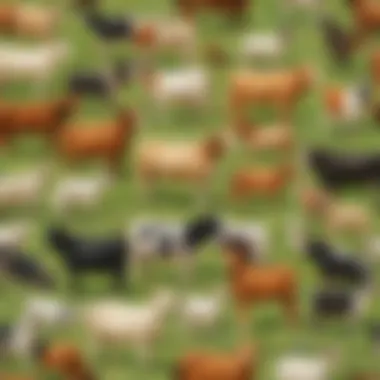 A diverse group of farm animals in a lush pasture