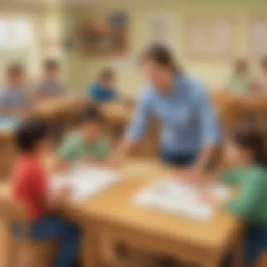 An engaging classroom scene depicting children learning about prepositions