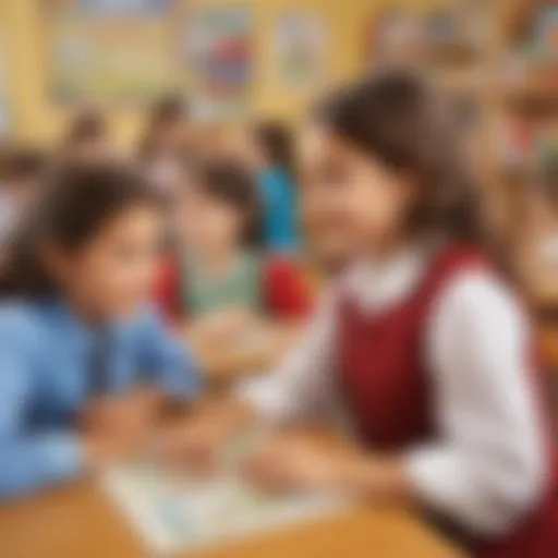 A vibrant classroom setting showcasing children engaged in learning Italian through interactive activities.