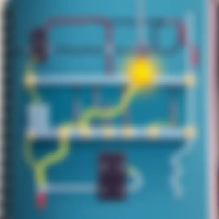 Illustration of electrical circuits demonstrating flow of electricity