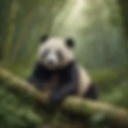 Giant panda resting in a lush bamboo forest.