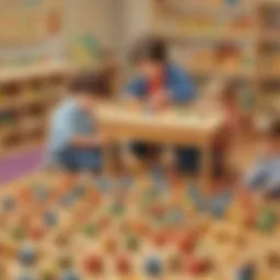 Illustration of children using blocks to learn counting by tens
