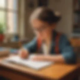 A thoughtful child writing in a notebook