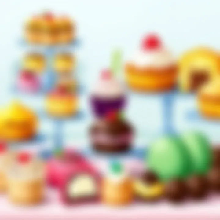 A colorful array of desserts including cupcakes, macarons, and chocolate truffles