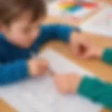 Child's hand tracing shapes on a worksheet