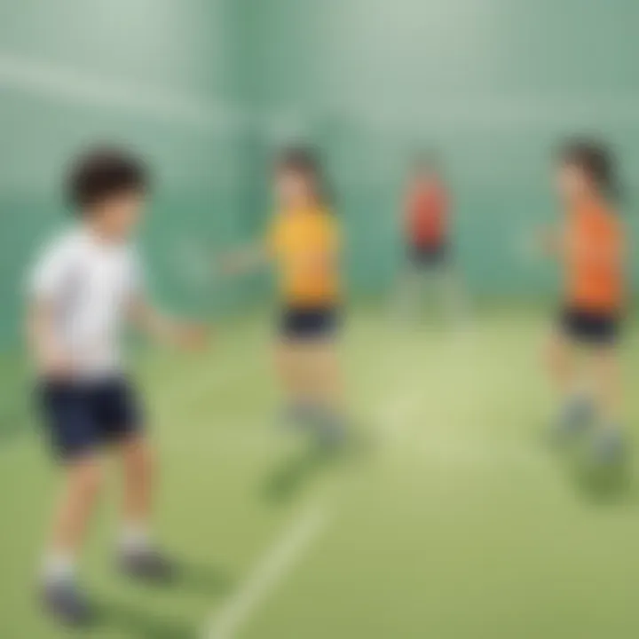 Children participating in badminton drills