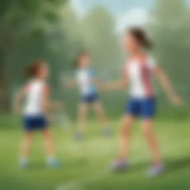 Children playing a friendly badminton match