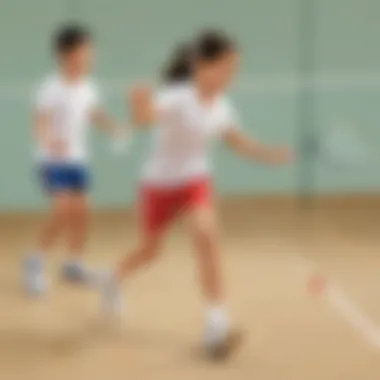 Kids practicing badminton footwork drills