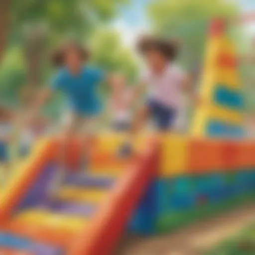 Children playing in a colorful obstacle course
