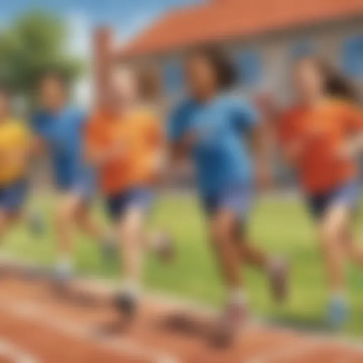 Group of elementary students engaged in a relay race