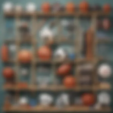 Sport Equipment Showcase Various sport equipments arranged in a creative display