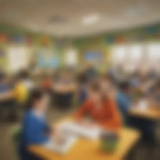 Dynamic classroom environment with students engaged in learning activities