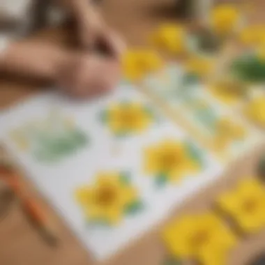 Crafting Materials for Daffodil Pop-Up Cards An array of crafting materials laid out for creating daffodil pop-up cards.