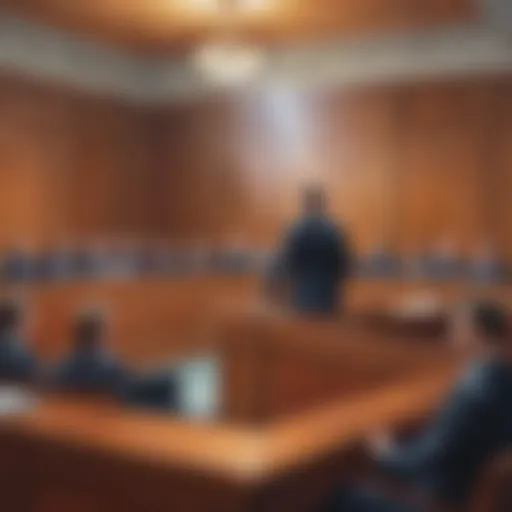 Illustration of a person standing confidently in a courtroom