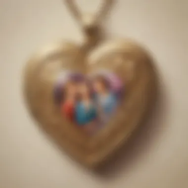 A heart-shaped locket with a mother-child charm, symbolizing the bond between a mother and child