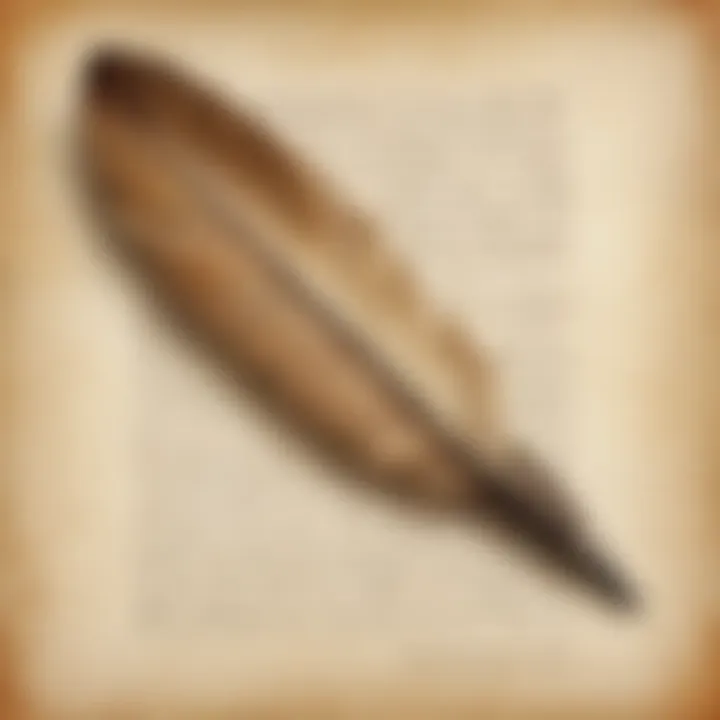 A vintage quill pen on a parchment paper, symbolizing creativity and writing poetry