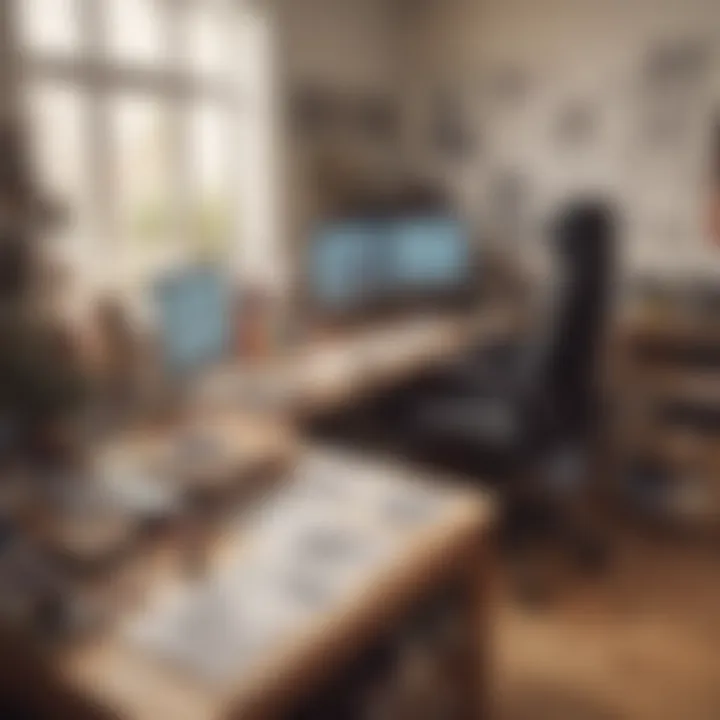 A creative workspace displaying various art supplies and animation sketches