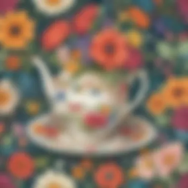 Whimsical Floral Tea Party Invitation A whimsical illustration of a tea party invitation adorned with colorful flowers and playful patterns.