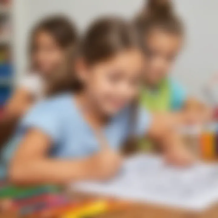 Children happily engaged in coloring activities with personalized pages.