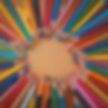 An assortment of coloring tools including colored pencils and markers neatly arranged.