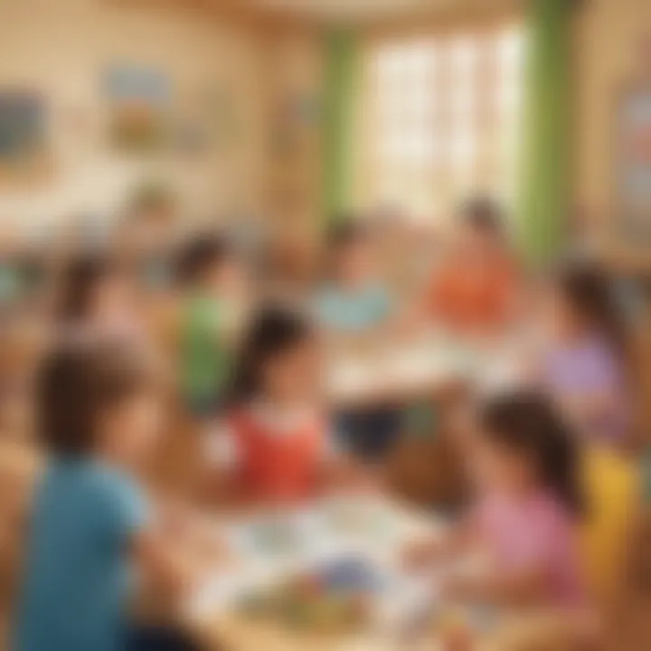 Illustration of a creative arts and crafts session for kindergarten students