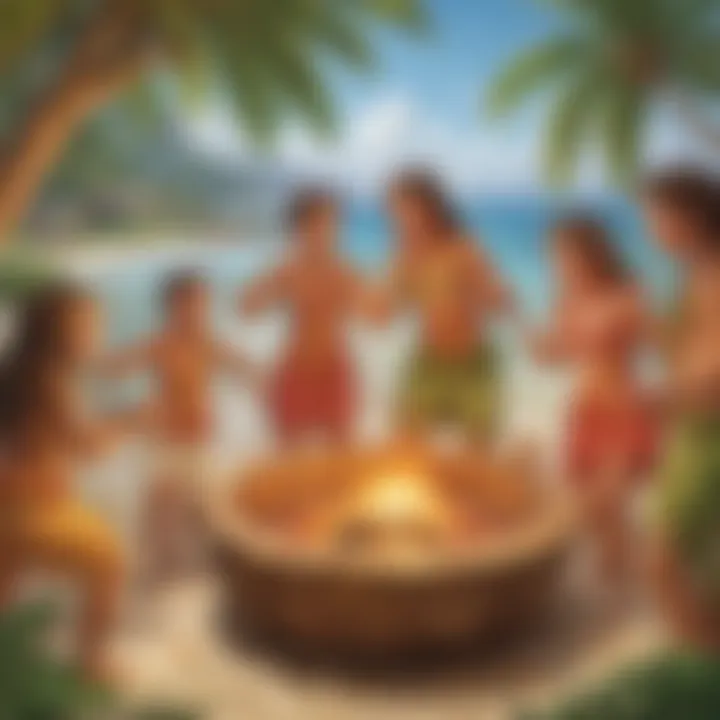 Children participating in a collaborative luau game