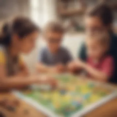 Parent and child designing game board together