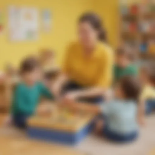Daycare worker engaging children in creative play