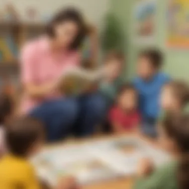 Storytime Session Daycare worker reading to a group of children