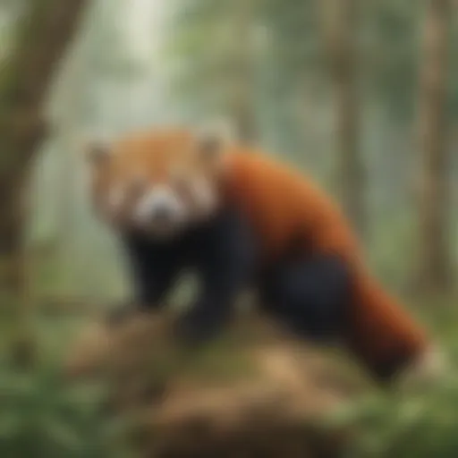 Illustration depicting deforestation impact on red panda habitat