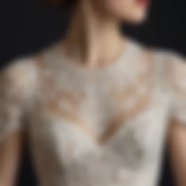 Delicate lacework adorning the neckline of a dress