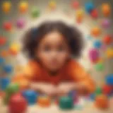 Child solving math problems with colorful blocks