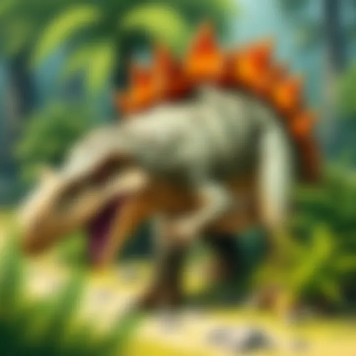 Stegosaurus Feeding on Ferns Stegosaurus feeding on ferns in a Jurassic landscape