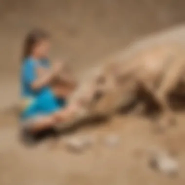 Preschooler Engaged in Dinosaur Fossil Excavation Activity