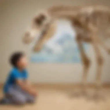 Preschooler Observing Dinosaur Skeleton Replica