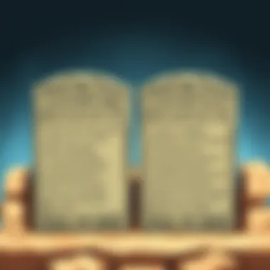 The tablets of the Ten Commandments inscribed with ancient script