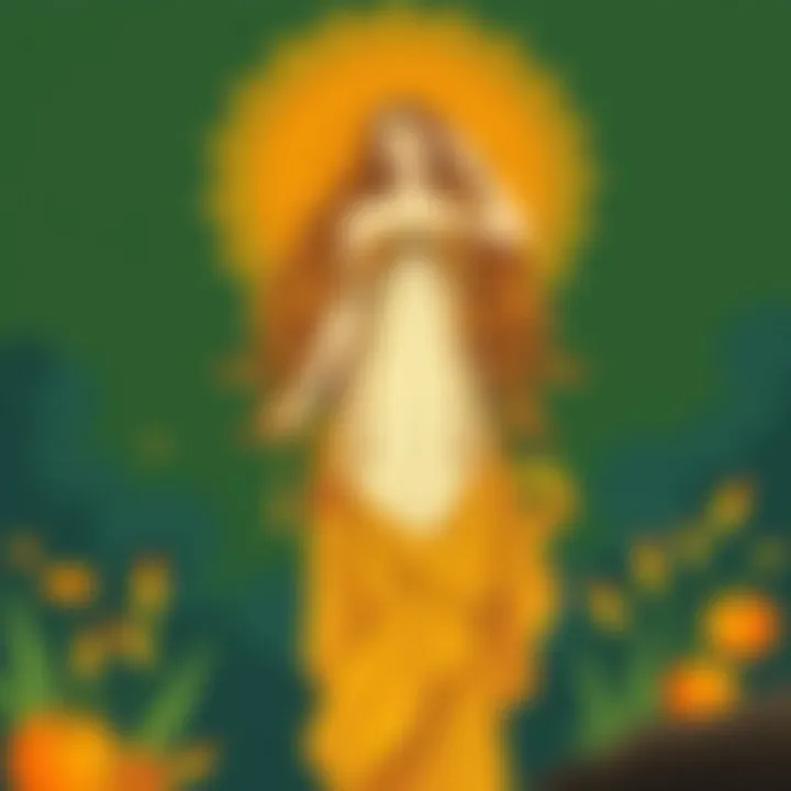 Demeter: The Guardian of Nurturing and Abundance A majestic illustration of Demeter, the goddess of harvest, reflecting nurturing and abundance.