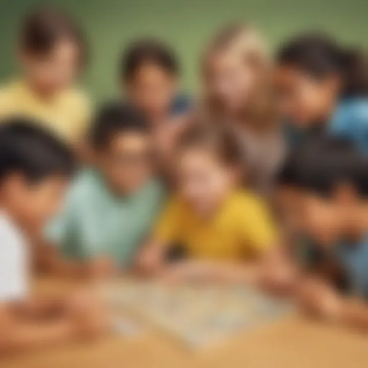 Illustration of diverse group of children playing match the picture game