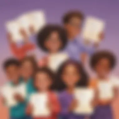 Celebrating Diversity Illustration showcasing a diverse group of children proudly displaying their certificates