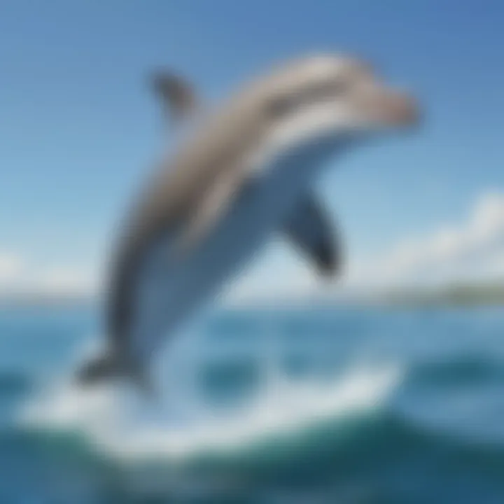 Illustration of a friendly dolphin leaping out of the water