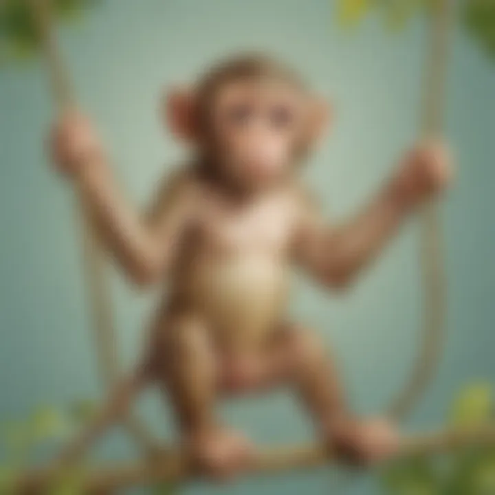 Illustration of a curious monkey swinging