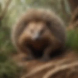 An echidna in its natural habitat, showcasing its spiky back and distinctive snout.