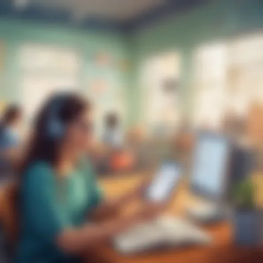 A student engaging with a digital educational platform, illustrating active learning.