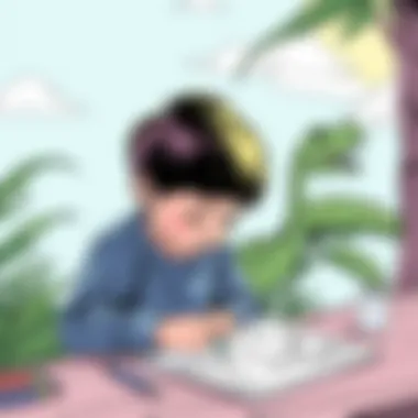 Focused Coloring Activity Child concentrating on coloring a dinosaur sheet