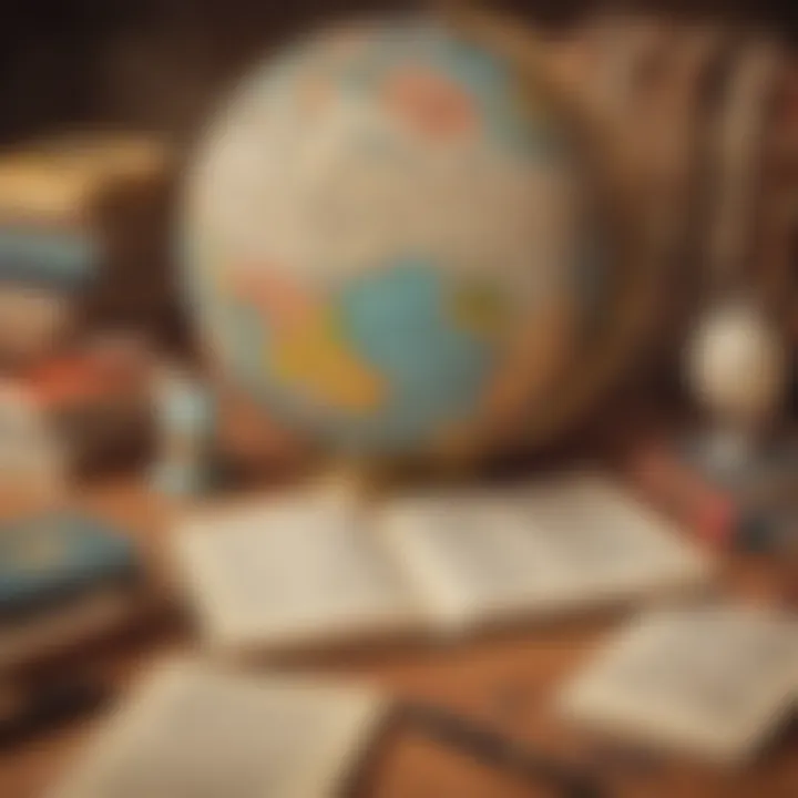 Educational environment with books, globe, and word search elements