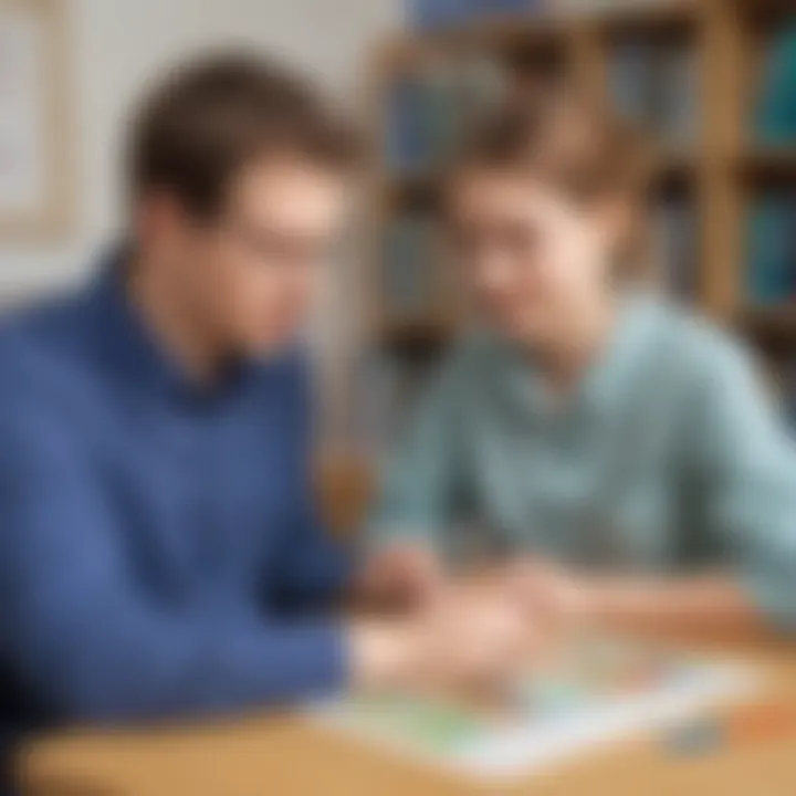 Educator using visual aids to teach autistic student