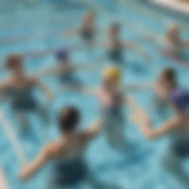 Group of swimmers following safety guidelines in the pool during a lesson